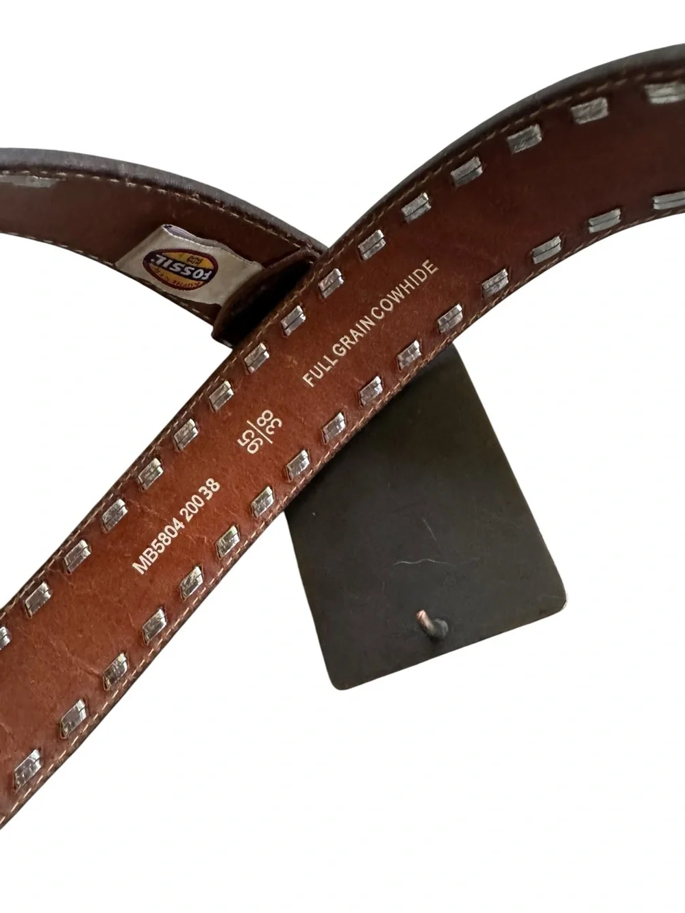Fossil Western Leather Belt & Buckle Mens 38 EAGLE Tooled MB5804 Cowhide MotoFos